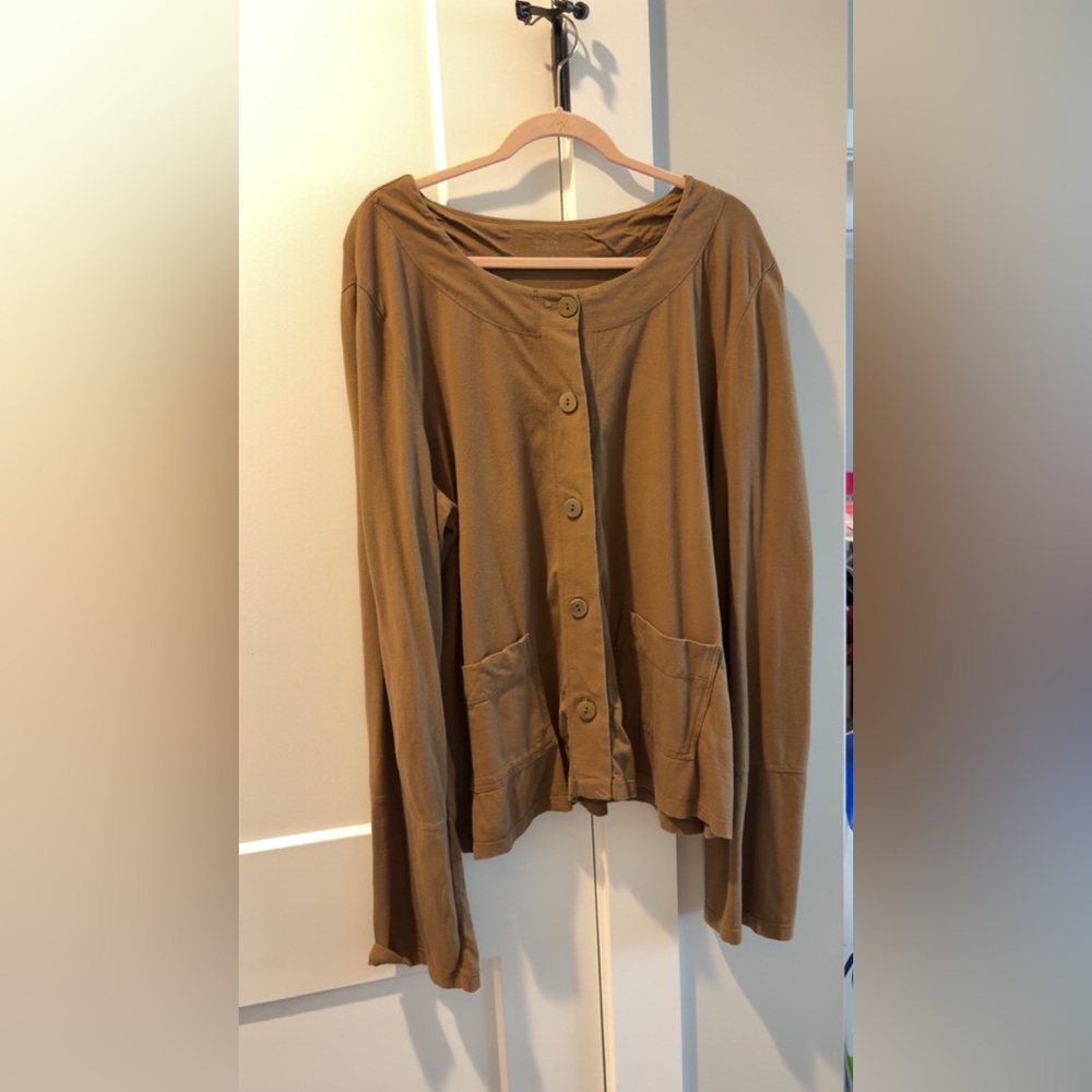 Eileen Fisher Button-Down Top in Olive Brown